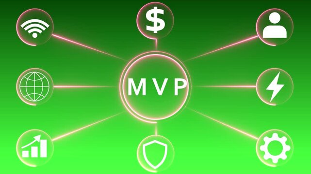 MVP concept diagram with connected icons for finance technology and user interaction minimum viable product