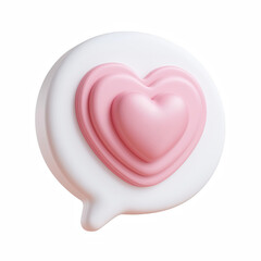 3D cute chat bubble with heart icon isolated on transparent background.