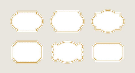 Set of six elegant gold vintage frames with delicate dotted borders. Classic decorative labels perfect for wedding invitations, luxury branding, product packaging, and premium certificate designs.