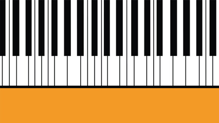 Fototapeta premium Simple graphic background featuring a seamless pattern of black and white piano keys with a solid orange border at the bottom.