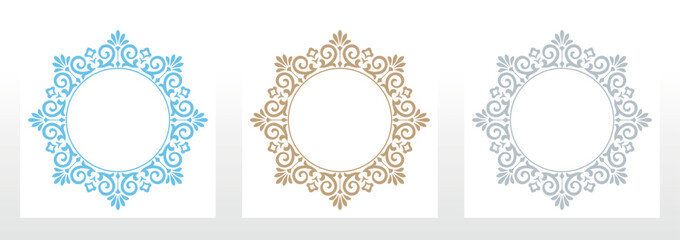 Set of decorative frames Elegant vector element for design in Eastern style, place for text. Floral colored borders. Lace illustration for invitations and greeting cards