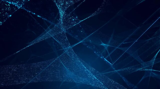 Abstract blue digital network background with flowing lines and particles. Represents technology, data visualization, and connectivity in the digital age