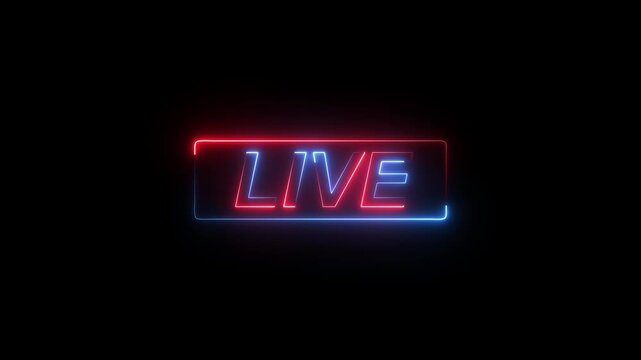 Live Neon Glow Sign animation on Black Background Overlay OBS or Stream labs Studio hi-tech overlay for streamers. Motion graphics of live screen