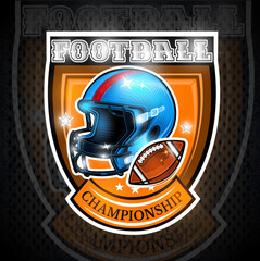 American football helmet with ball shield inside. Sport logo for any team or competition