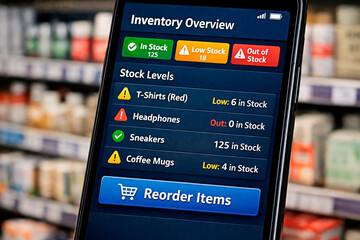 A smartphone screen displaying an inventory overview in a store