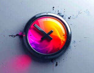 Modern clock design with gradient colors and metallic border on a light wall
