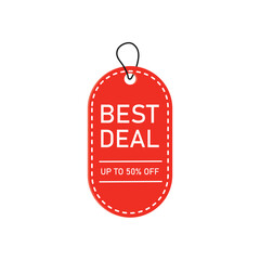 Red oval best deal up to 50 percent off promo tag