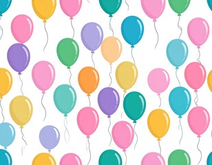 Colorful balloons on a white background in a seamless, repeating pattern