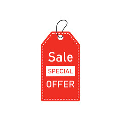 Red rectangular sale special offer price tag with stitched border