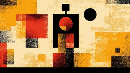 Abstract Composition with Blocky Figures and Bold Color Palette