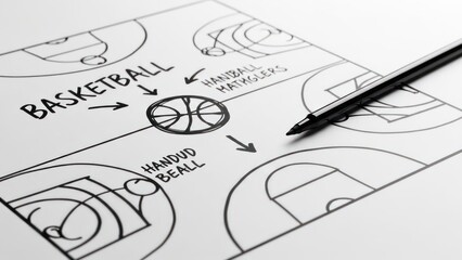 A diagram illustrates basketball's relation to other sports, with a pen resting nearby