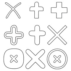 Obraz premium Hand-drawn doodle set of cross icons on a white background.