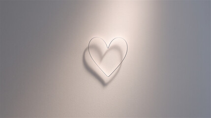 Minimal gray gradient background with embossed heart outline and soft shadow. Elegant romantic template for Valentine, wedding invitations or luxury branding, with copy space.