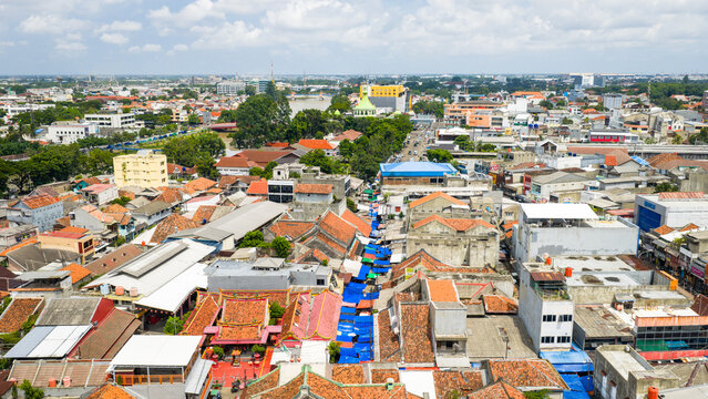 Urban panorama of Tangerang City, Banten, Indonesia with modern city structures and open streets