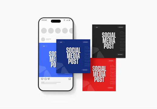 Smartphone with Social Media Square Post Mockup