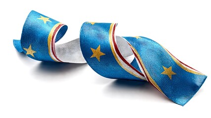 Colorful Satin Ribbon with Stars and Stripes on White Background
