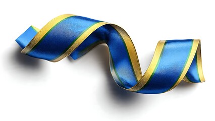 Satin Ribbon with Cape Verde Flag Colors in Blue, Green, and Yellow Design