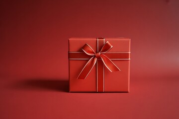 A single red gift box with a ribbon set against a red background