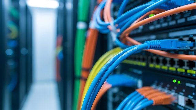 Colourful network cables in a server room. - Powered by Adobe
