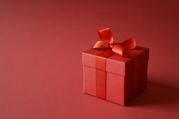 A single red gift box with a ribbon set against a red background