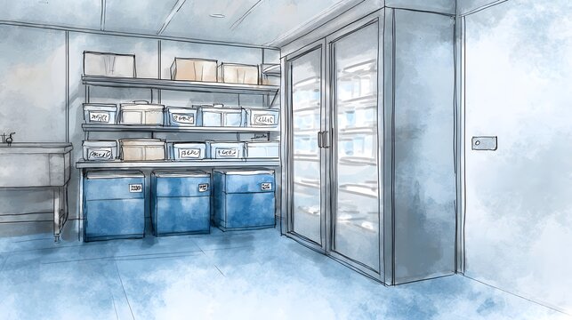 Organized refrigerated storage showcasing secure container tracking in a modern technical design concept