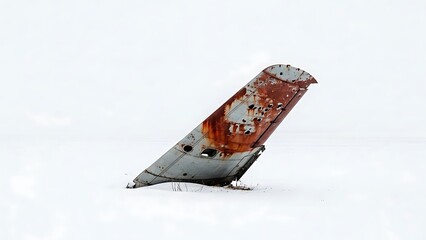 rusty airplane wing in the snow
