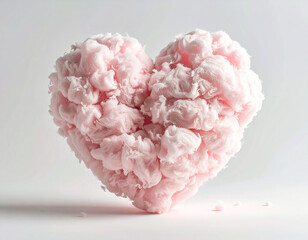 Cute romantic design. Cotton candy in shape of a big pink heart. Pink cloud heart.