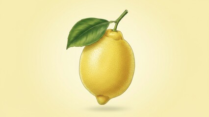 Bright yellow citrus fruit illustration featuring a fresh green leaf and stem vibrant food