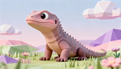 dinosaur in the grass with flowers