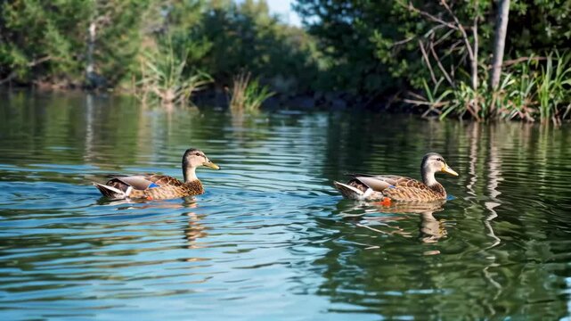 Two ducks swimming on the water