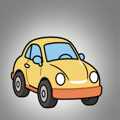 Fototapeta premium Bright yellow cartoon toy car with thick outlines and blue windows