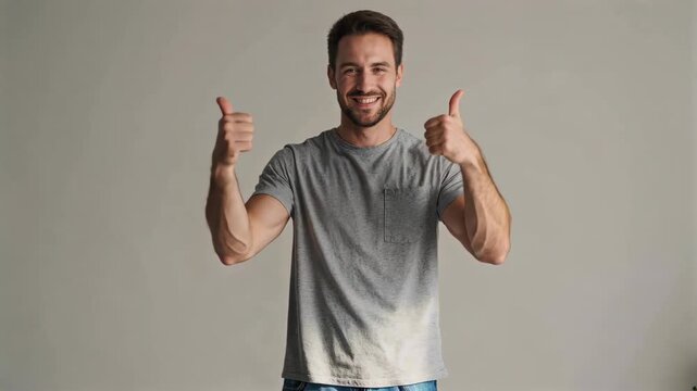 Man smiling and giving thumbs up