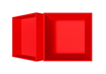 Top View. Open red box, transparent background. Bright product package for design
