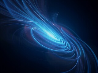 Blue energy swirls radiate from center, glowing against dark void.