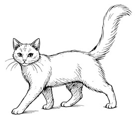 Obraz premium Hand drawn line art illustration of a cat depicting it walking for animal themed projects