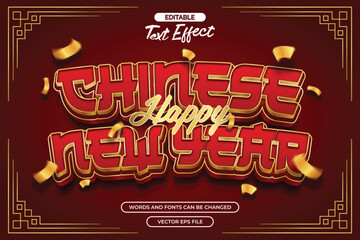 Happy chinese new year editable text effect with gold texture and with confetti decoration