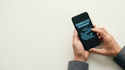 Generative ai high level planning concept roadmap on smartphone screen held by male hand showing digital strategy vision