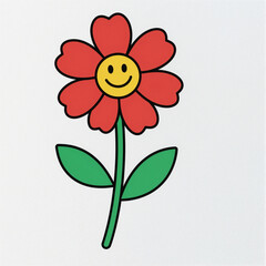 Friendly flat-style cartoon flower with a smiling yellow center on a white background