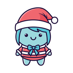 Christmas Vector Illustration of Cute Character in Santa Hat
