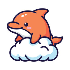 Cartoon Dolphin Jumping on Cloud Illustration