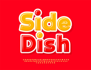 Obraz premium Vector Artistic template Side Dish. Glossy Yellow Font. Decorative Alphabet Letters and Numbers set