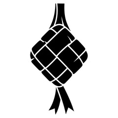 Abstract ketupat logo formed from four interlocking black shapes in a minimalist geometric flat vector style on a clean white background, ideal for modern Ramadan and Eid branding.