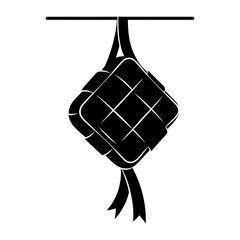 Abstract ketupat logo formed from four interlocking black shapes in a minimalist geometric flat vector style on a clean white background, ideal for modern Ramadan and Eid branding.