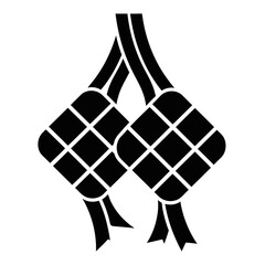 Abstract ketupat logo formed from four interlocking black shapes in a minimalist geometric flat vector style on a clean white background, ideal for modern Ramadan and Eid branding.