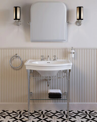 Fototapeta premium Modern bathroom interior in minimal scandinavian style, 3d render