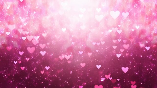 Romantic pink heart bokeh background with sparkling lights. Ideal for love-themed projects, celebrations, and emotional expressions