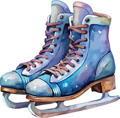 Vintage Ice Skates Illustration &ndash; Cozy Winter Watercolor Vector