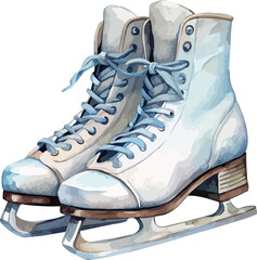 Elegant White Skating Boots Watercolor Vector Illustration