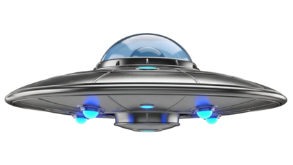 Shiny Silver U F O with Blue Lights and Dome flying saucer