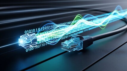 Digital data transmission via Ethernet cable.